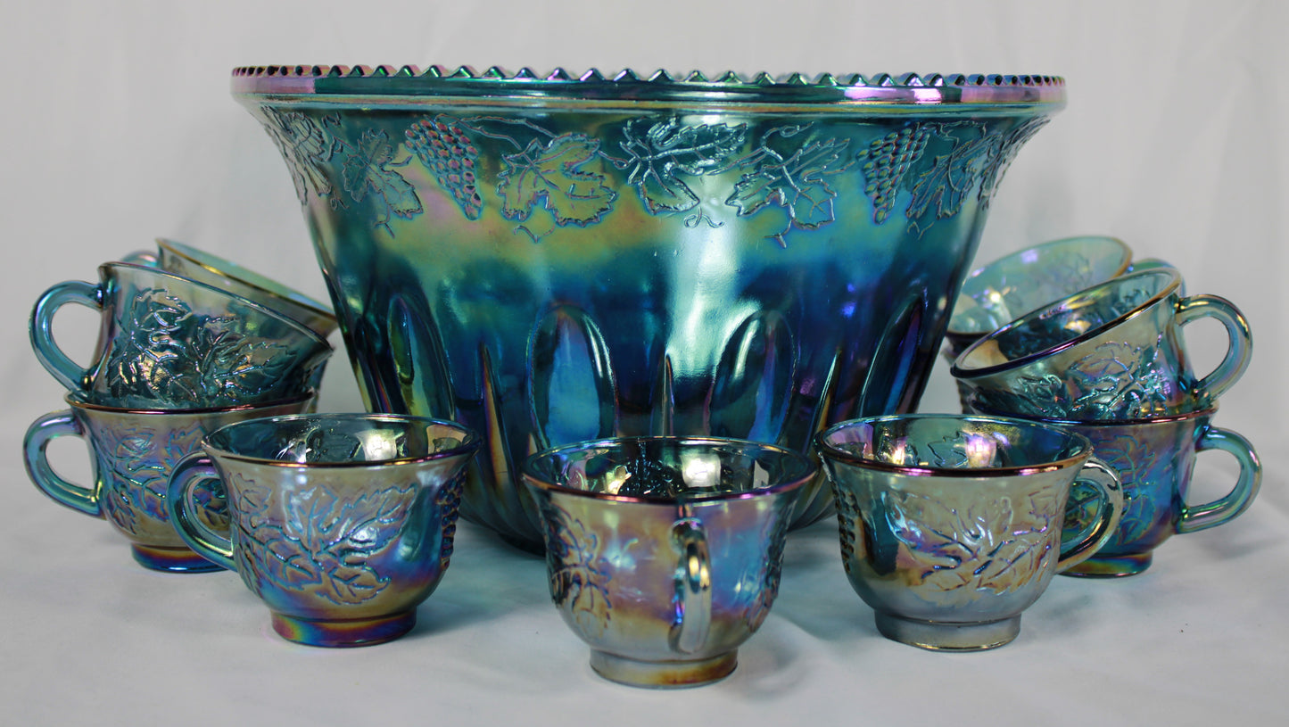 Indiana Glass Harvest Grape Carnival Glass Punch Set