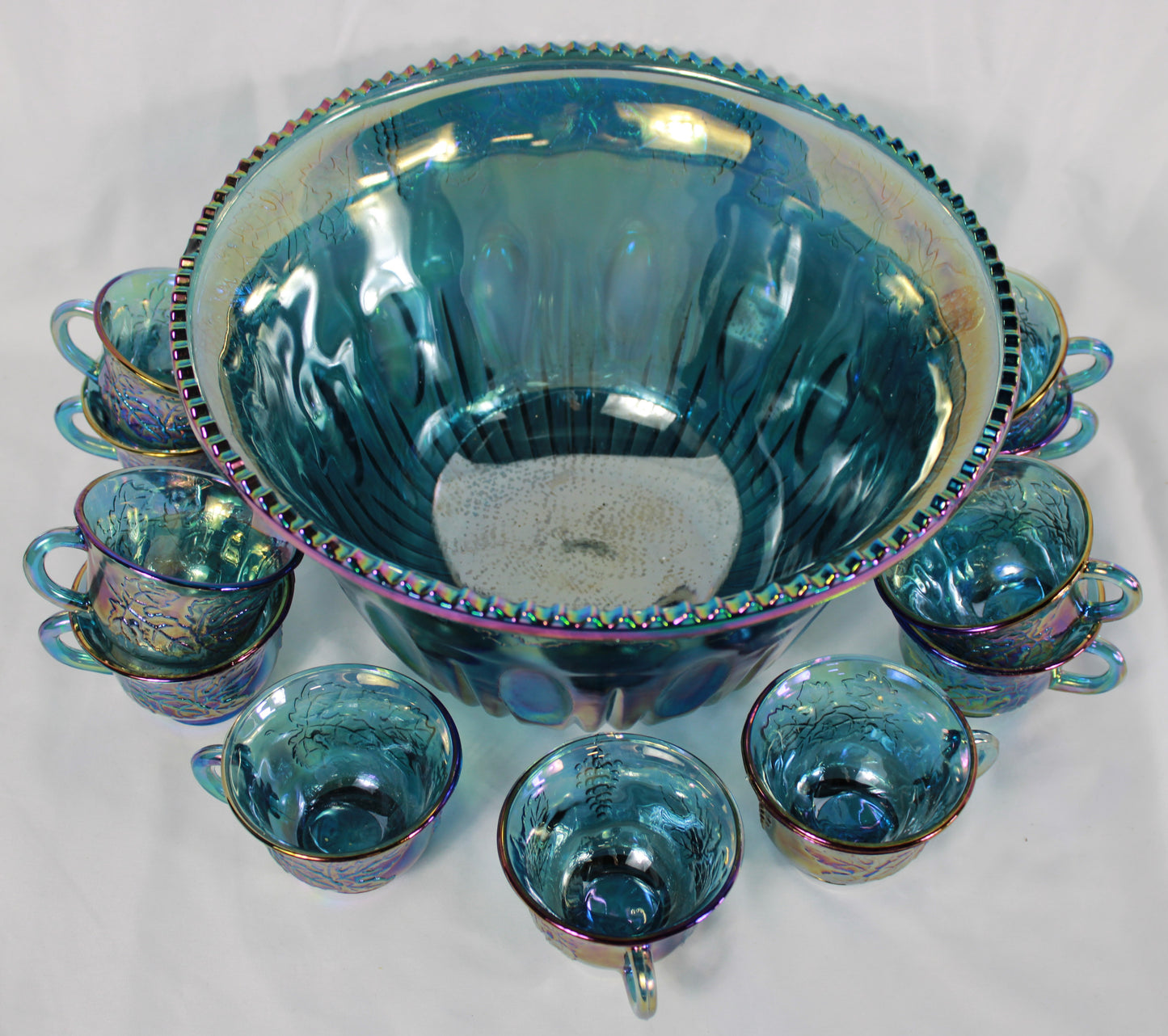 Indiana Glass Harvest Grape Carnival Glass Punch Set