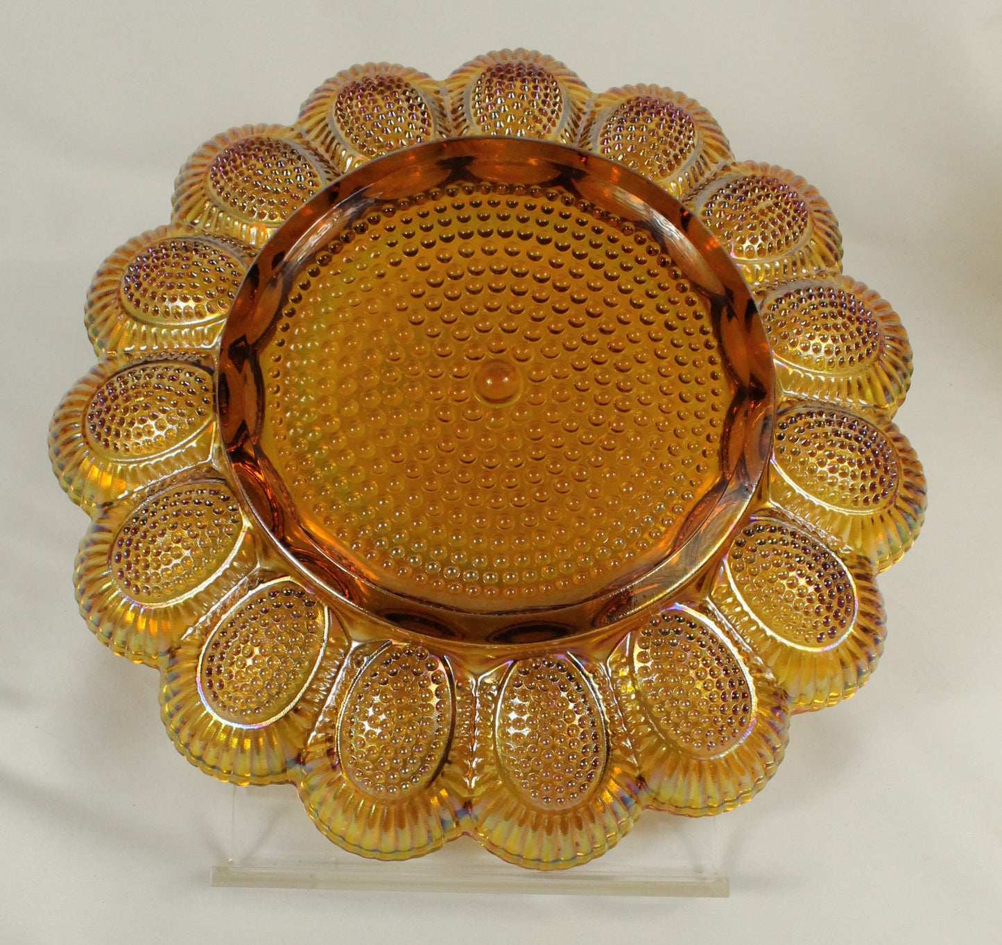 Set of Two Hobnail Carnival Glass Egg Plates