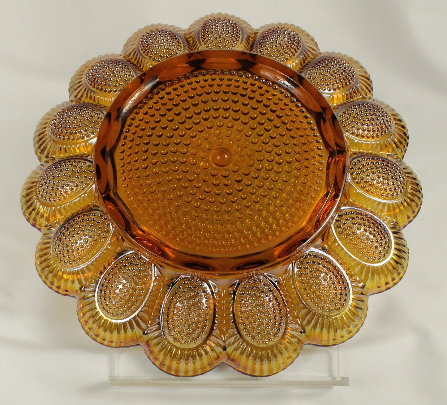 Set of Two Hobnail Carnival Glass Egg Plates