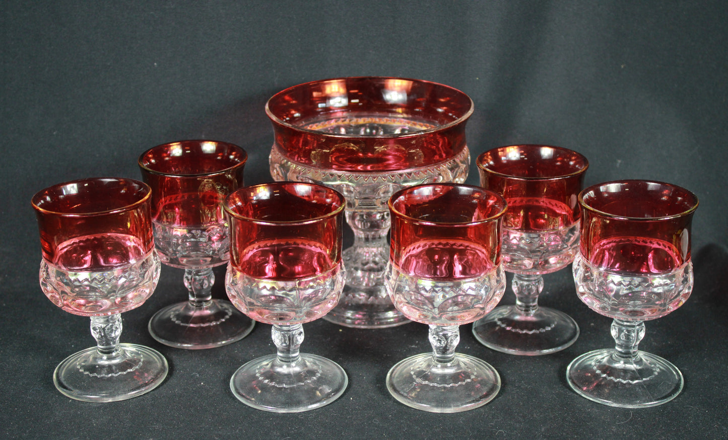 Cranberry Flash Compote and Cordial Glass Set