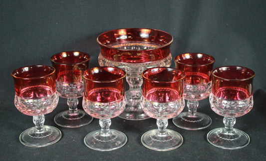 Cranberry Flash Compote and Cordial Glass Set