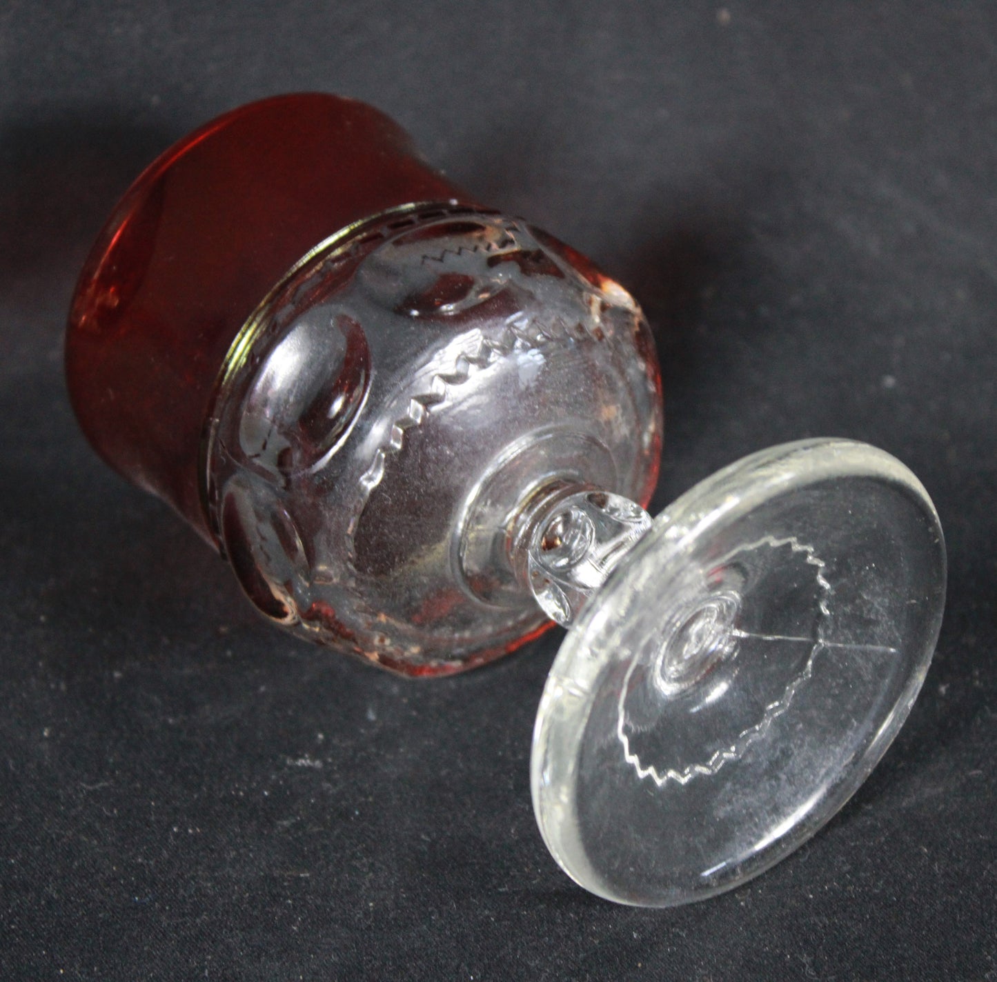 Cranberry Flash Compote and Cordial Glass Set