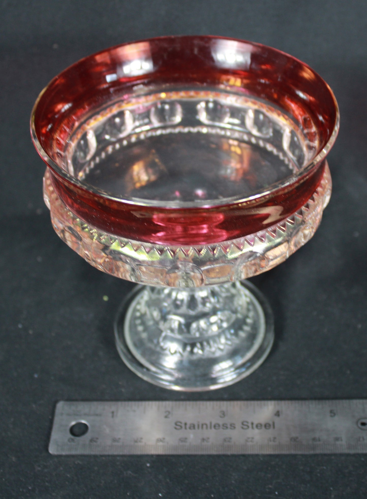 Cranberry Flash Compote and Cordial Glass Set