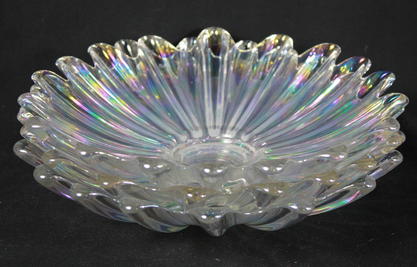 Set of Three Vintage Iridescent Scalloped Petal Bowls