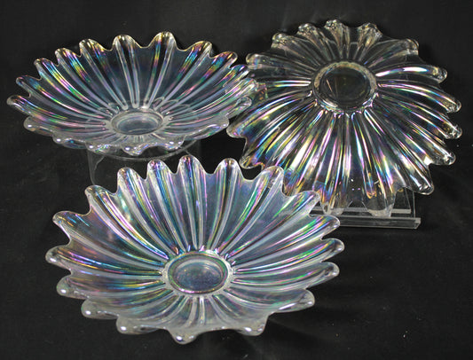 Set of Three Vintage Iridescent Scalloped Petal Bowls