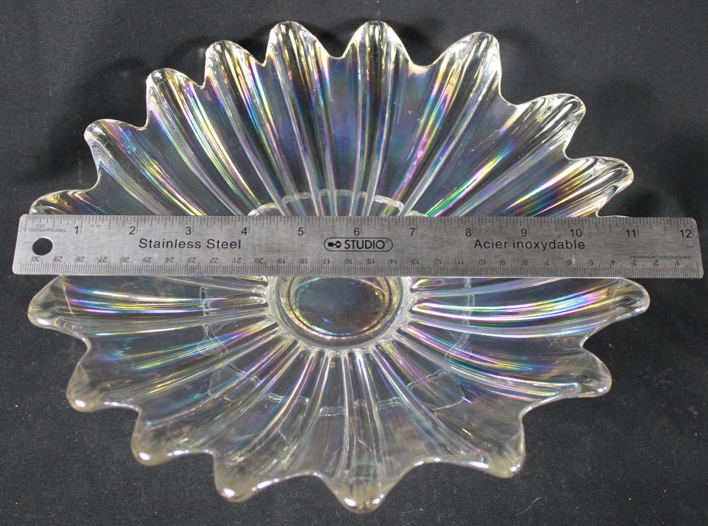 Set of Three Vintage Iridescent Scalloped Petal Bowls