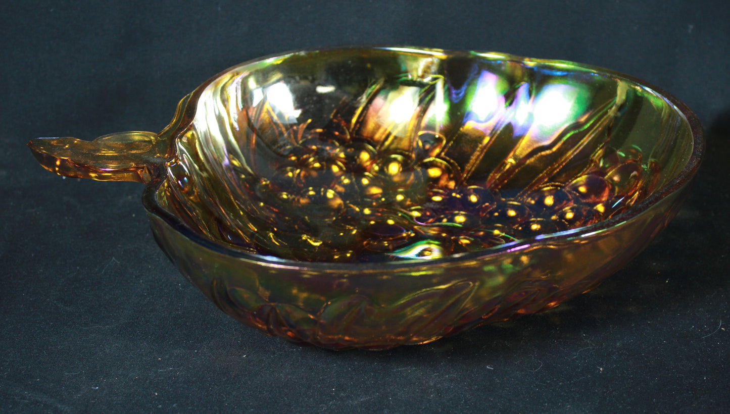 Vintage Indiana Glass Iridescent Gold Carnival Glass 3 Piece Salad and Fruit Bowl Set with Original Box