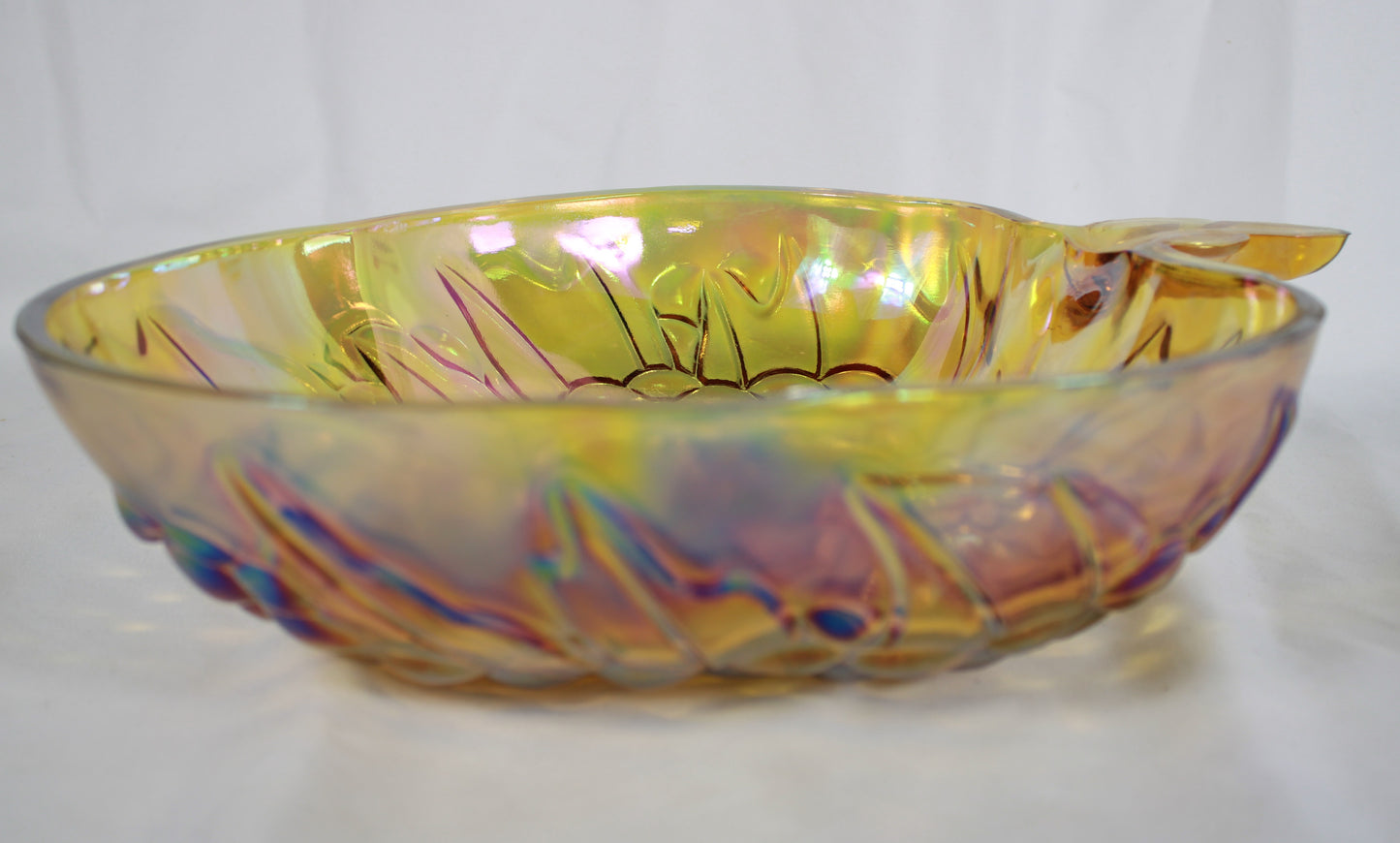 Vintage Indiana Glass Iridescent Gold Carnival Glass 3 Piece Salad and Fruit Bowl Set with Original Box