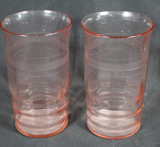 Vintage Jeanette Glass Marwain Pink Depression Glass Juice Tumblers Set of 2