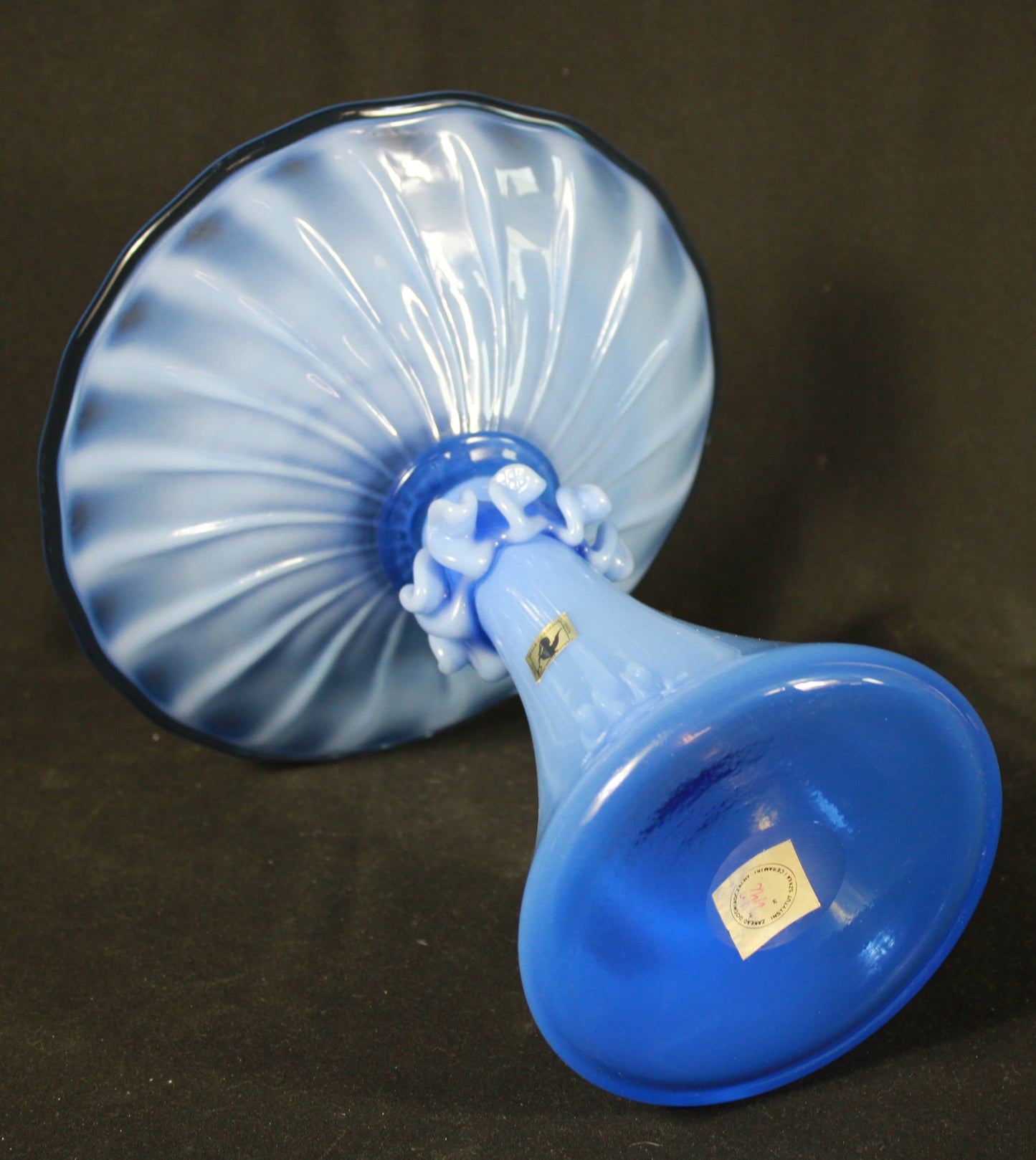 Krakow Institute of Glass Blue Opaline Pedestal Bowl Handmade in Poland