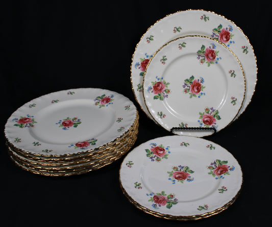 Vintage W.H. Grindley "La Rosa" Cream Petal Plates - 11 Piece Set