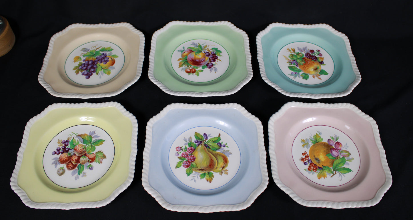 Johnson Bros England Square Scalloped Fruit Plates - Set of 7
