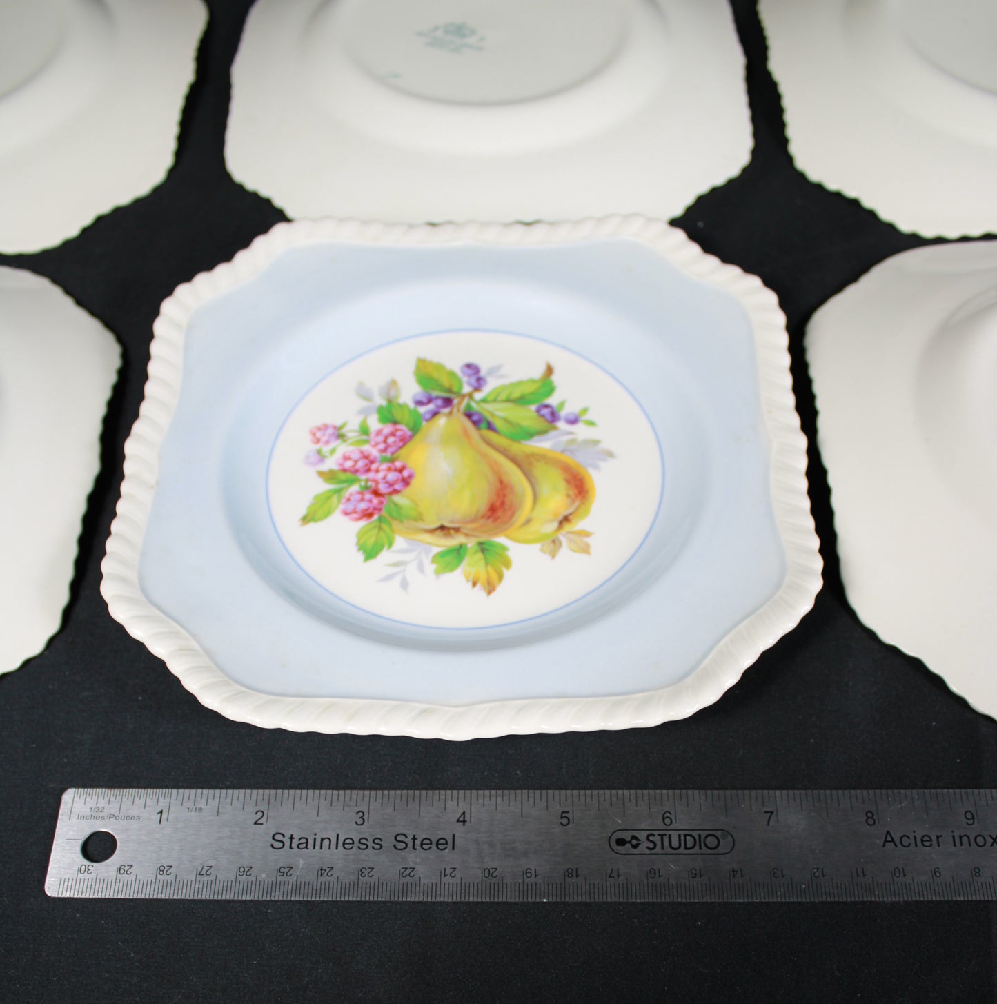 Johnson Bros England Square Scalloped Fruit Plates - Set of 7