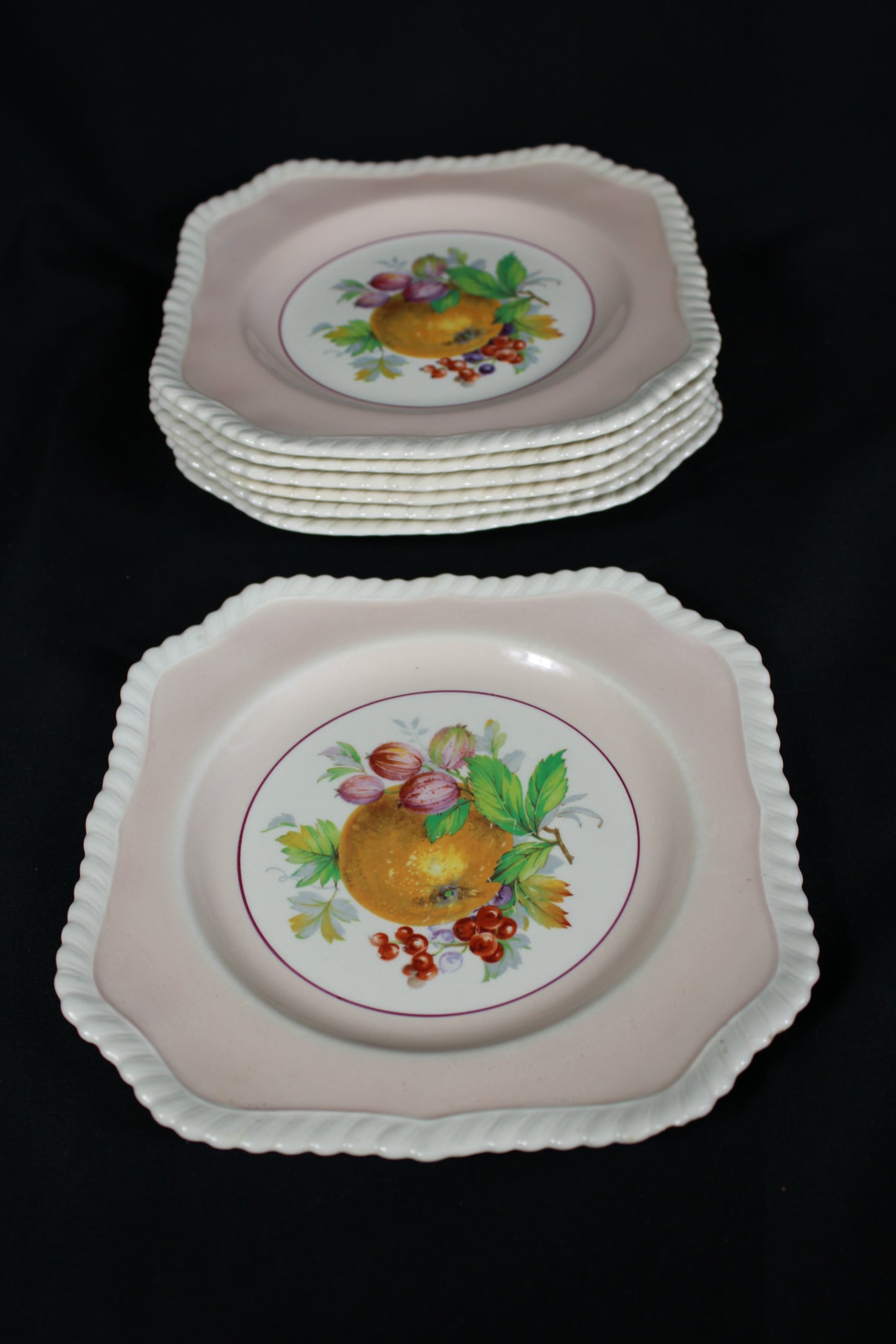 Johnson Bros England Square Scalloped Fruit Plates - Set of 7