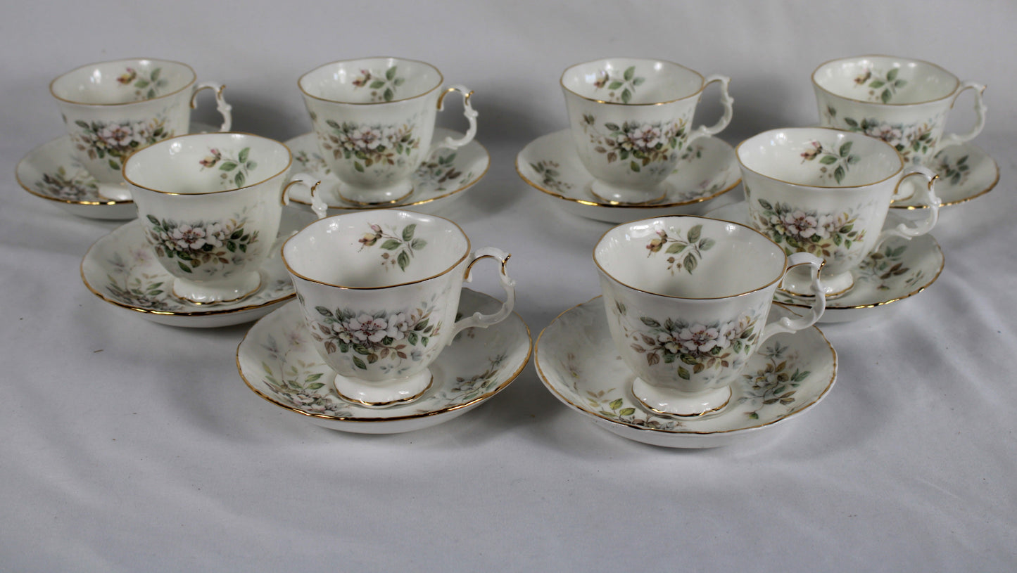 Set of 8 Royal Albert Haworth Bone China Tea Cups and Saucers