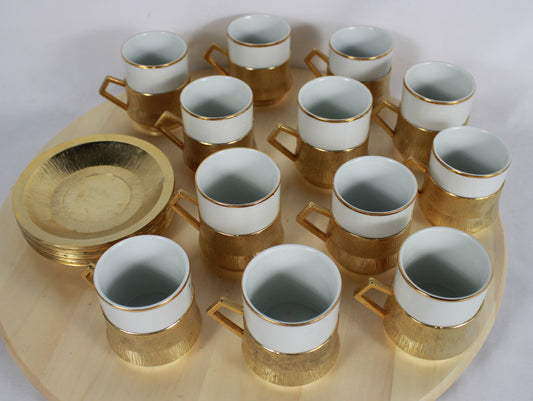 Vintage Italian Gilt 800 Silver & Porcelain Espresso Set - 12 Pieces