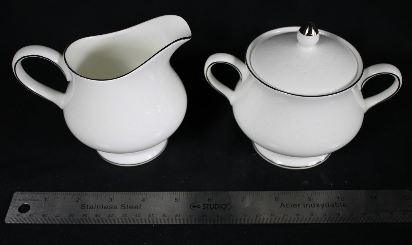Wedgwood Silver Ermine Bone China Creamer and Covered Sugar Bowl Set