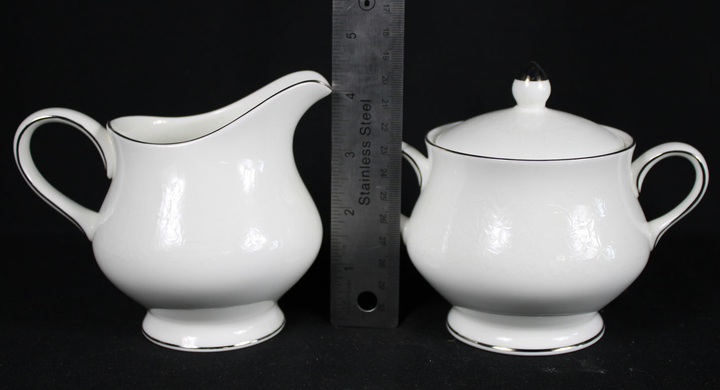 Wedgwood Silver Ermine Bone China Creamer and Covered Sugar Bowl Set