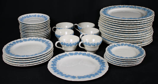 Wedgwood Queen's Ware Blue on Cream Shell Edge China Set