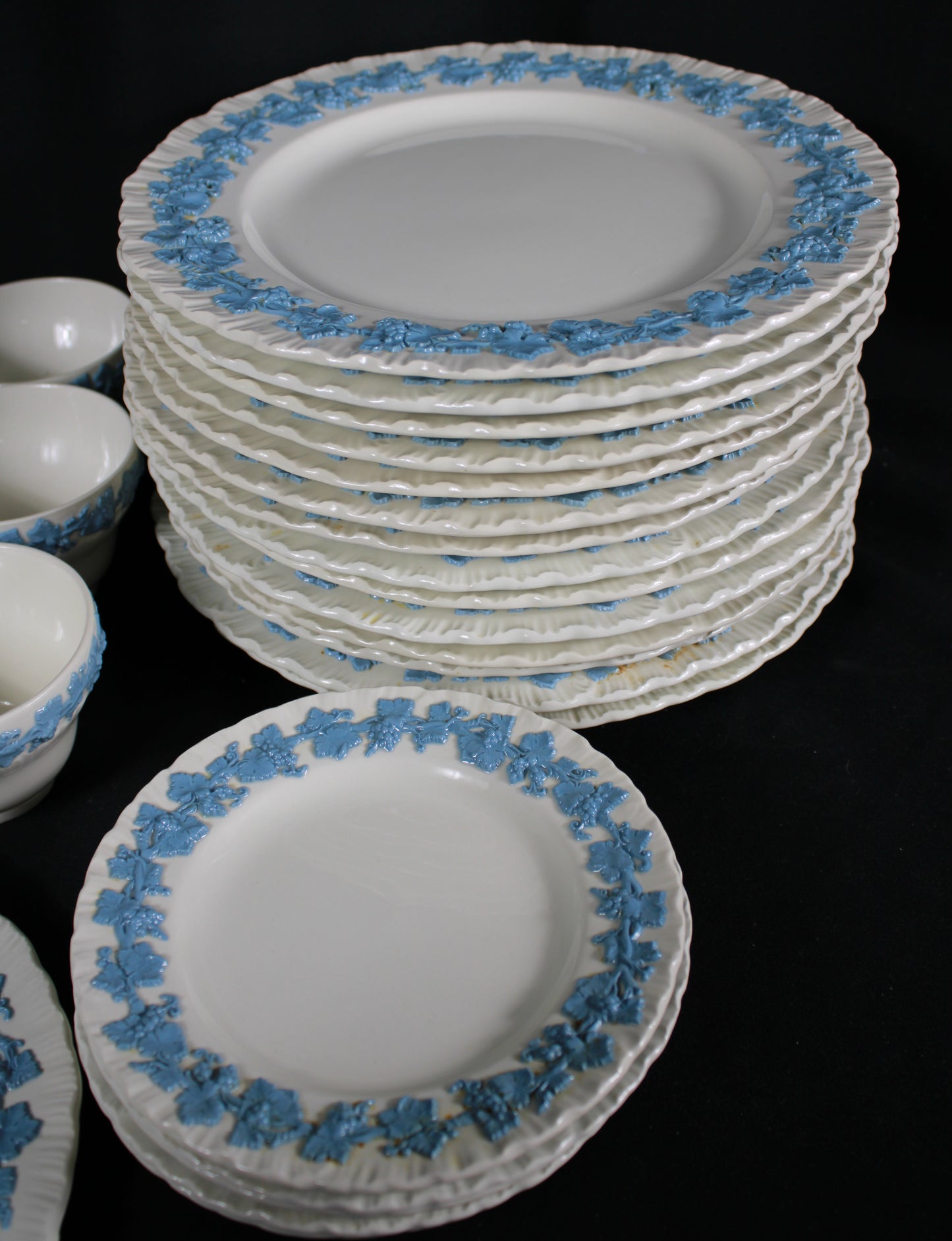 Wedgwood Queen's Ware Blue on Cream Shell Edge China Set