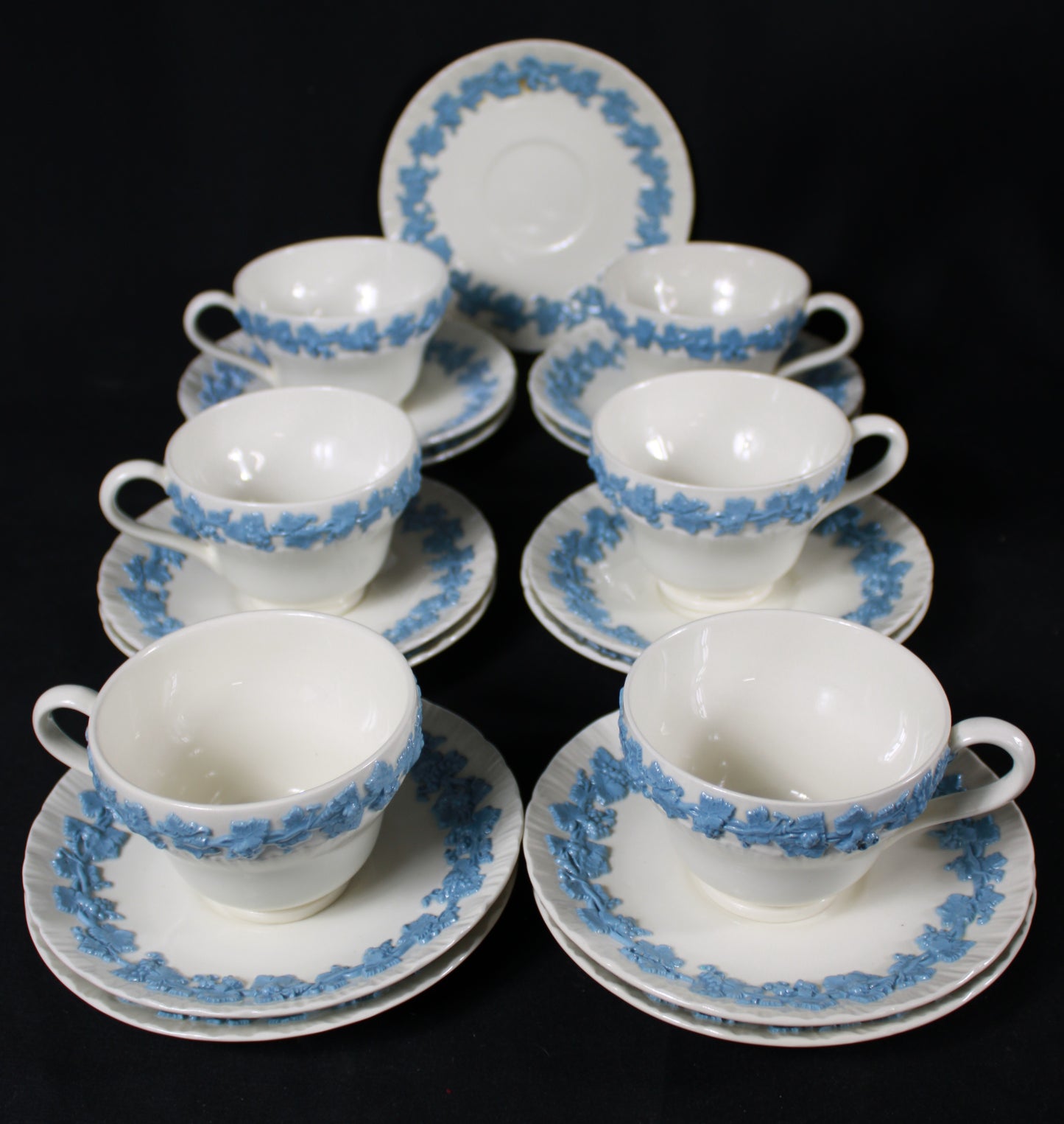 Wedgwood Queen's Ware Blue on Cream Shell Edge China Set