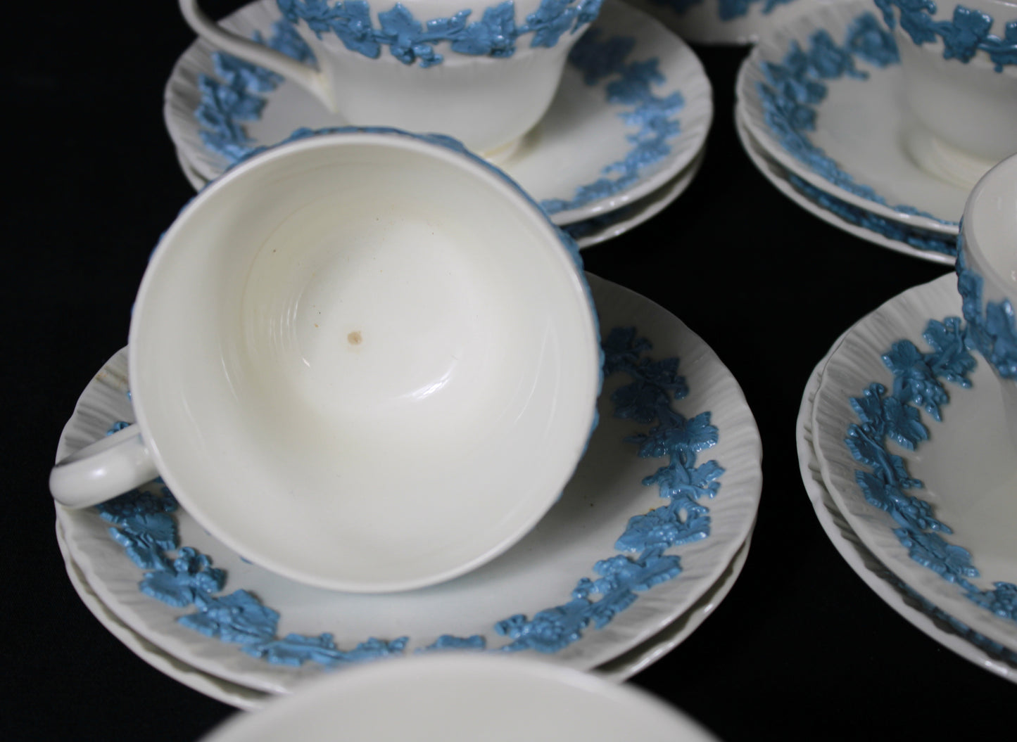 Wedgwood Queen's Ware Blue on Cream Shell Edge China Set