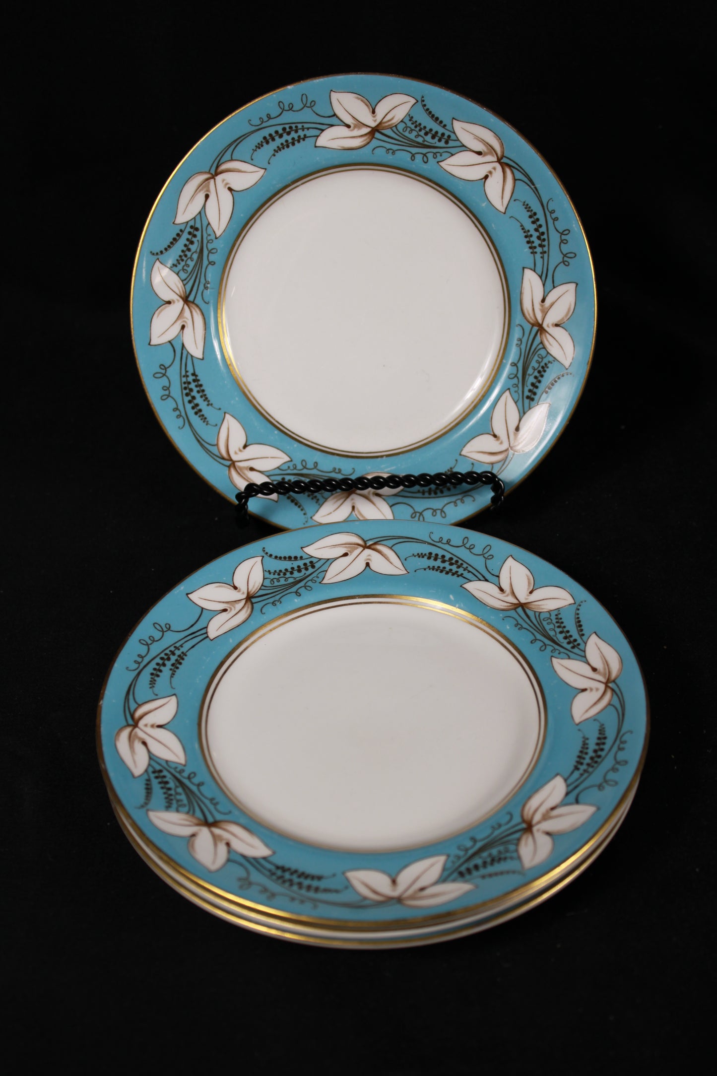 Royal Doulton Art Deco Style Turquoise & Gold Bread Plates - Set of 4