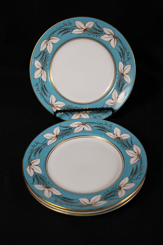 Royal Doulton Art Deco Style Turquoise & Gold Bread Plates - Set of 4
