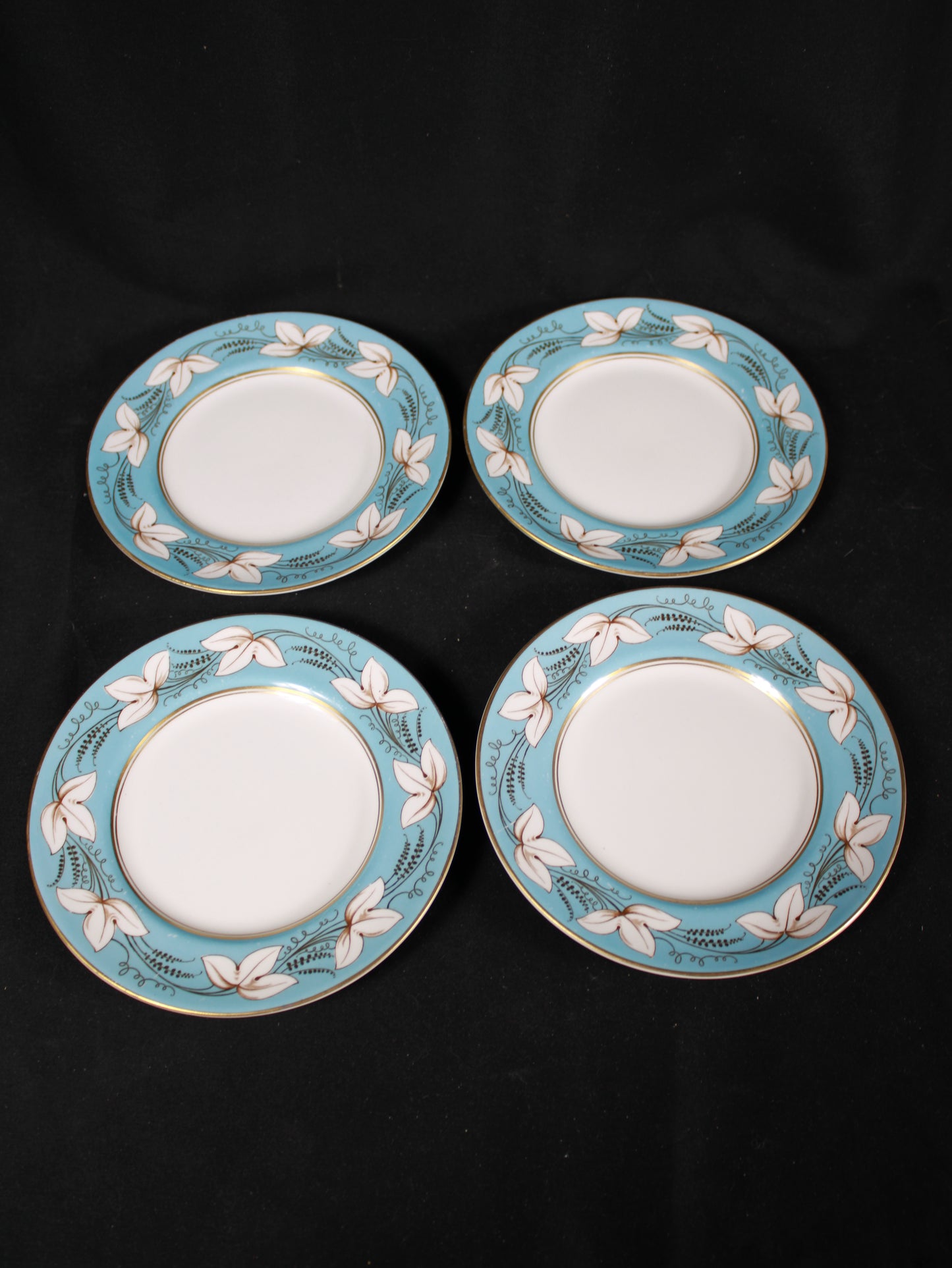 Royal Doulton Art Deco Style Turquoise & Gold Bread Plates - Set of 4