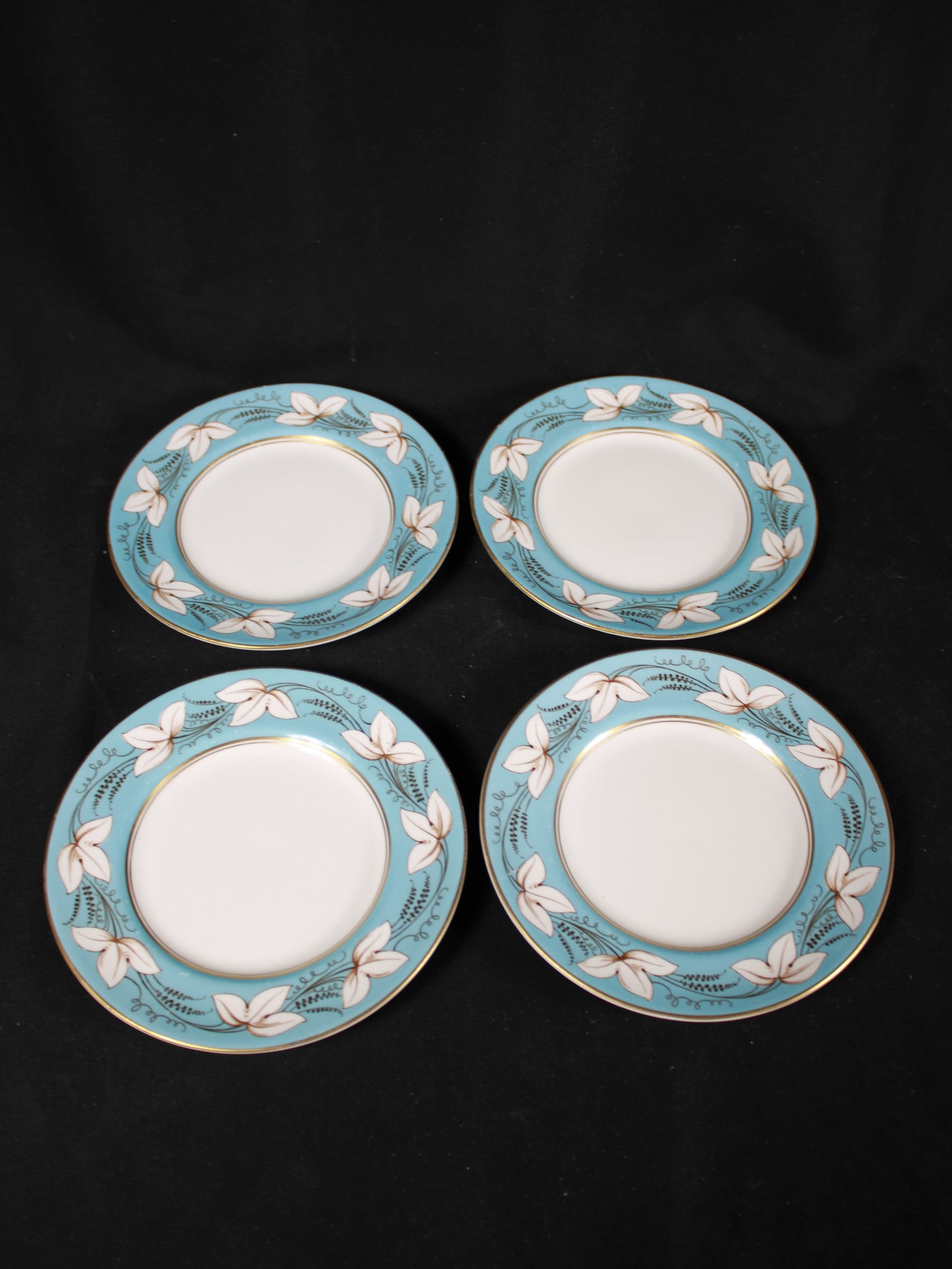 Royal Doulton Art Deco Style Turquoise & Gold Bread Plates - Set of 4
