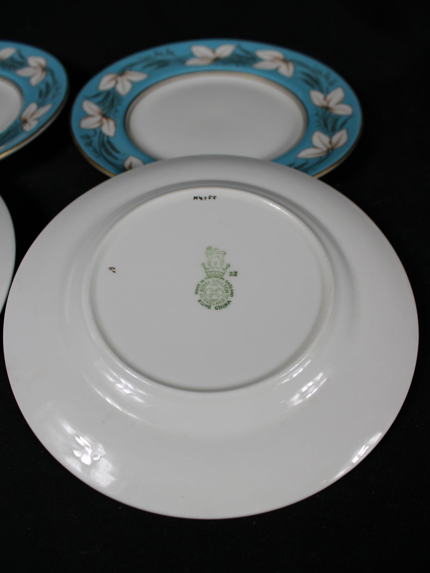 Royal Doulton Art Deco Style Turquoise & Gold Bread Plates - Set of 4