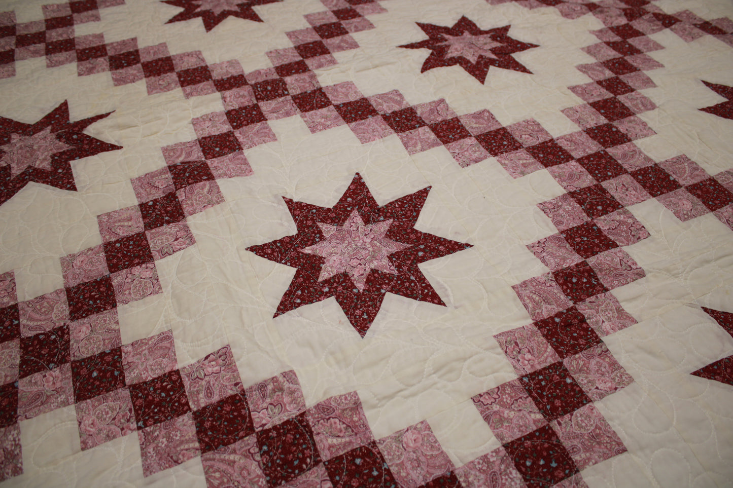 Hand-Pieced Star and Chain Double Quilt