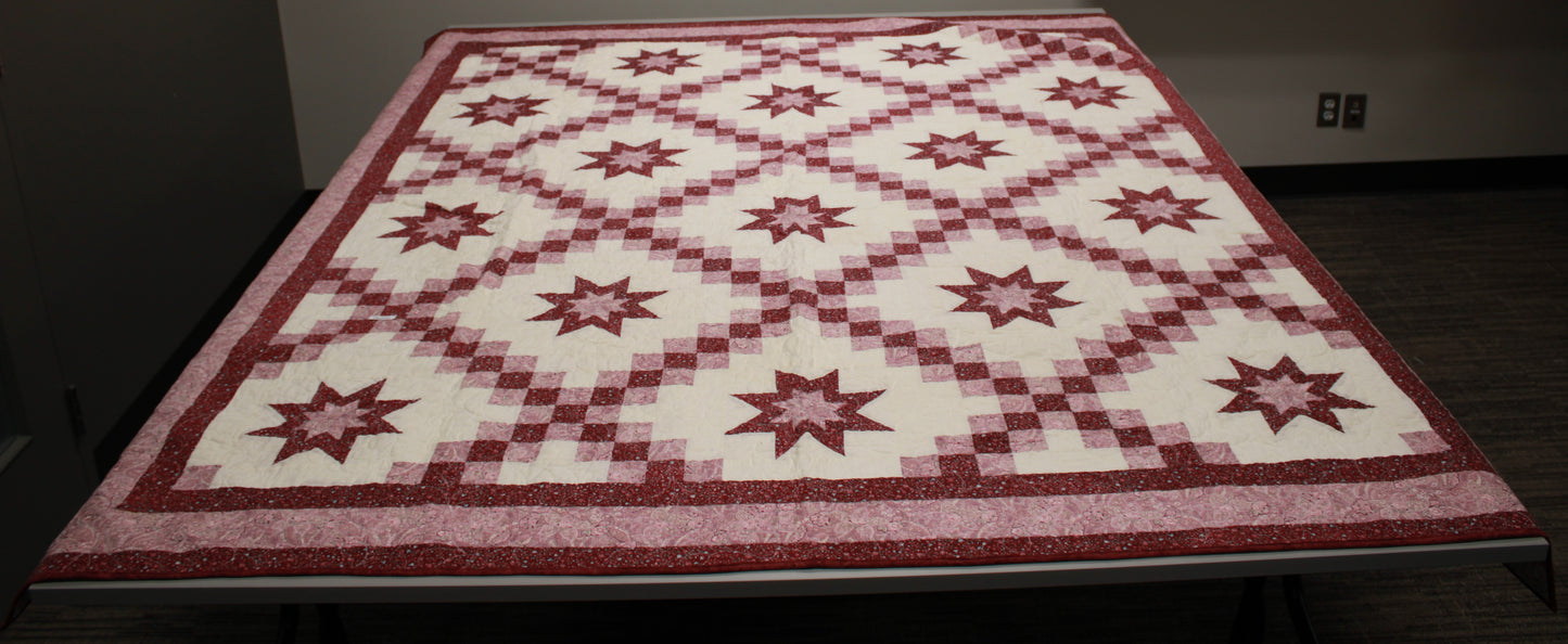 Hand-Pieced Star and Chain Double Quilt
