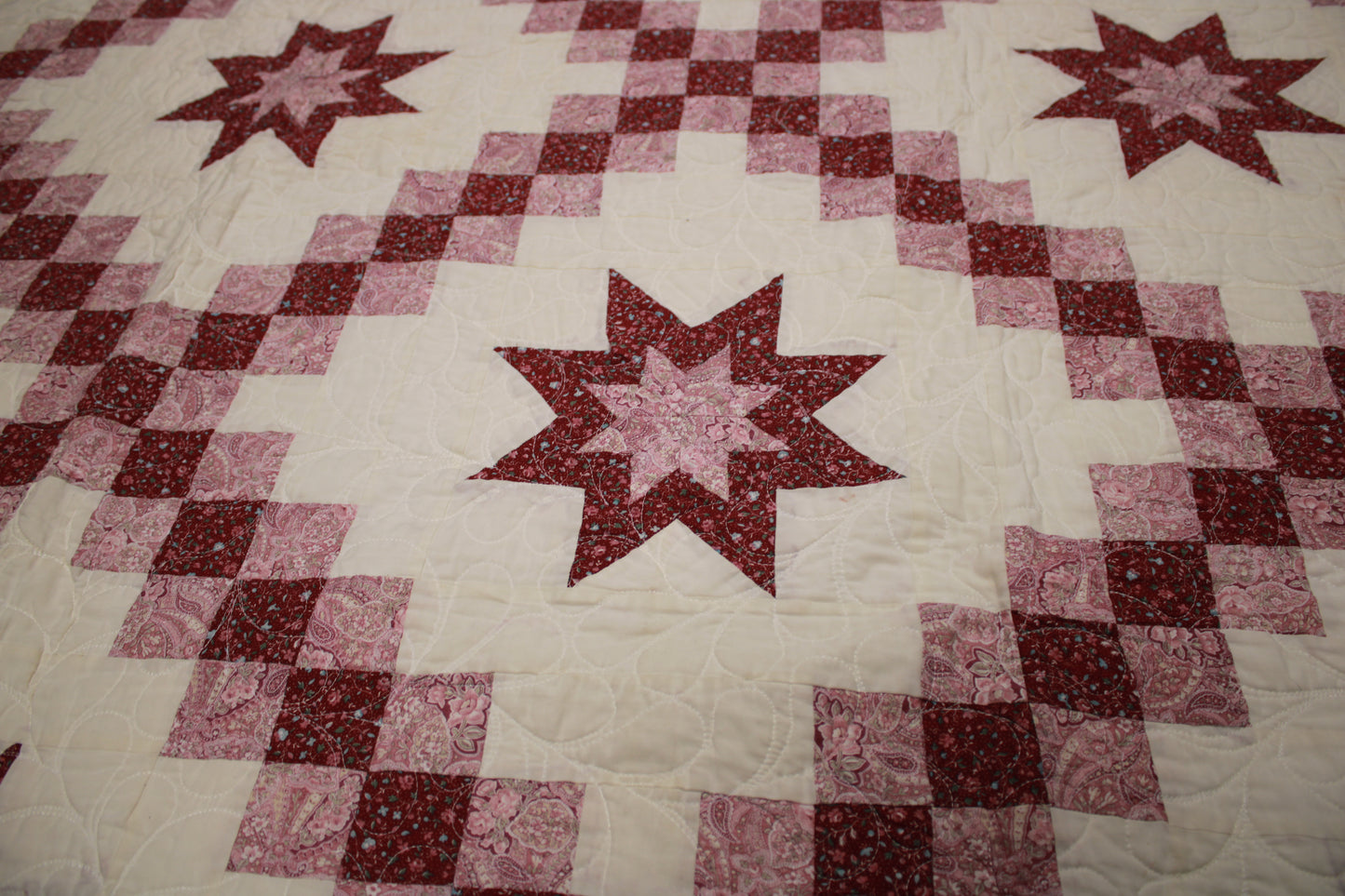Hand-Pieced Star and Chain Double Quilt