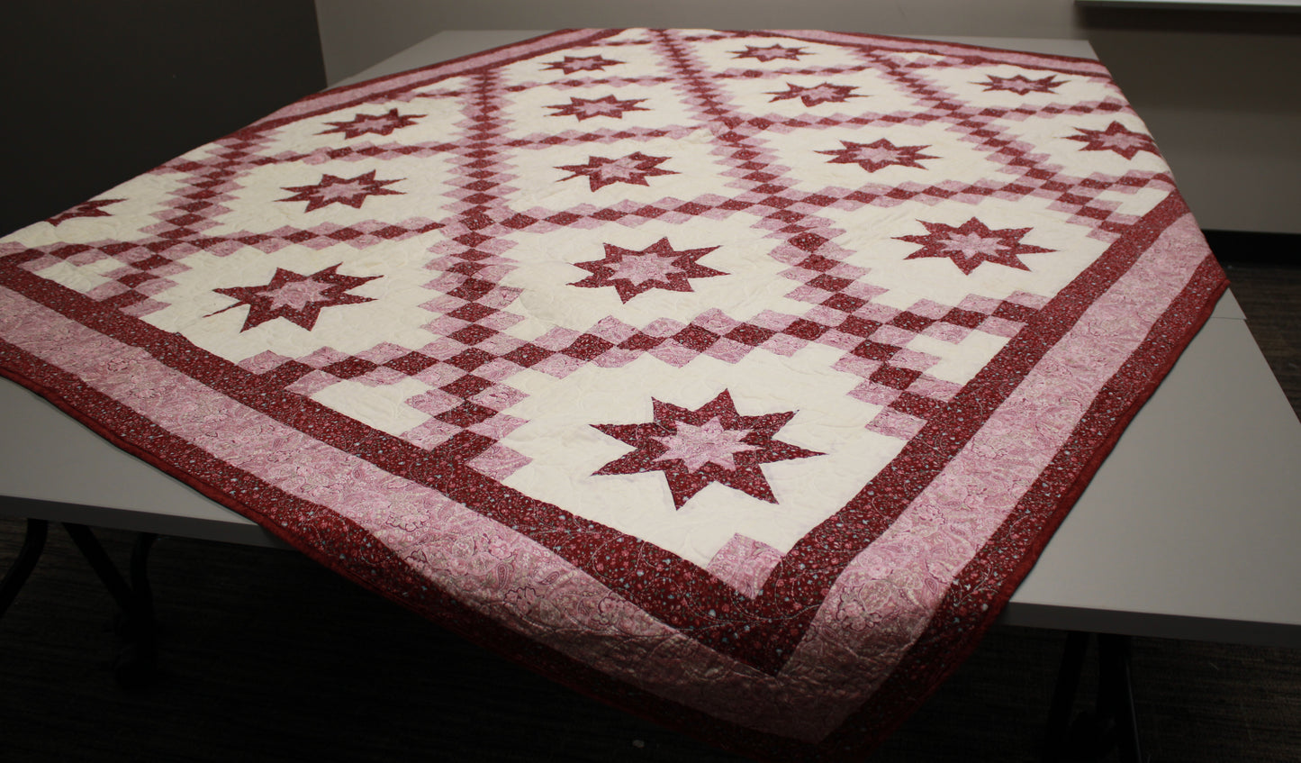 Hand-Pieced Star and Chain Double Quilt