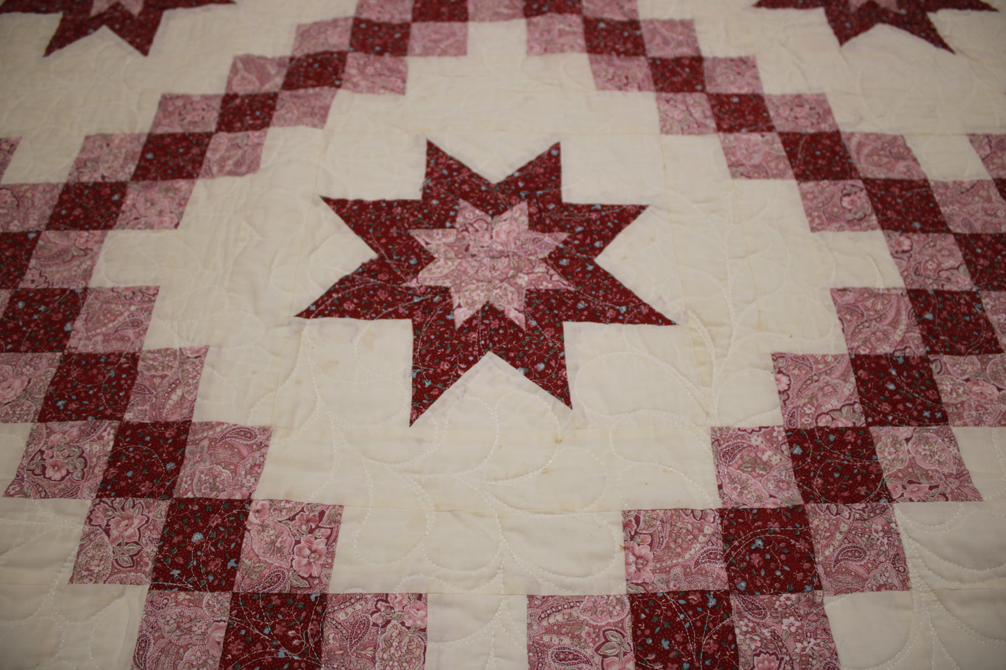 Hand-Pieced Star and Chain Double Quilt
