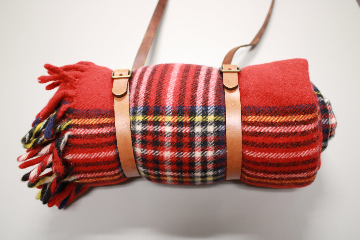 J. Crew Tartan Wool Picnic Blanket with Leather Carrier