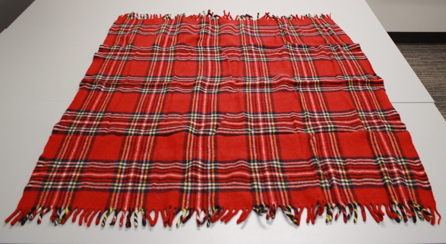 J. Crew Tartan Wool Picnic Blanket with Leather Carrier