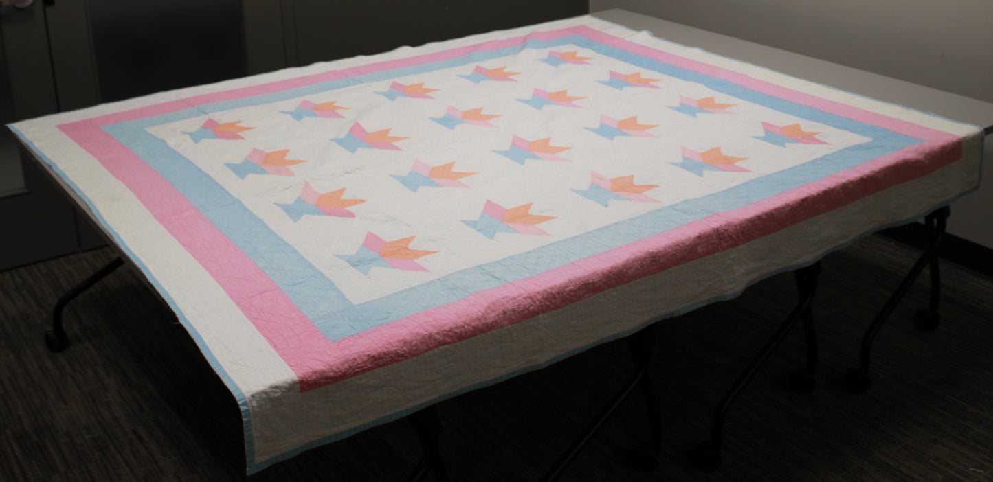 Hand-Quilted Vintage Basket Quilt Queen Size