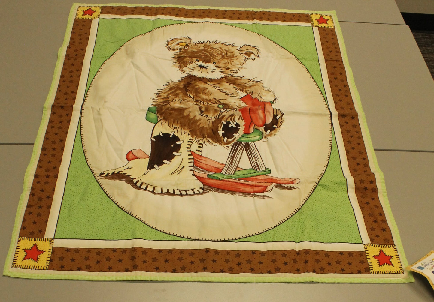 New Quilted Panel Blanket - Cute Teddy Bear Design - Approx. 35 x 43 Inches