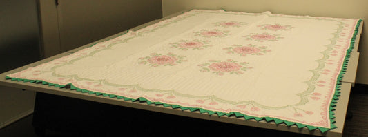 Quilted Cross-Stitch Rose Bouquet Twin Coverlet