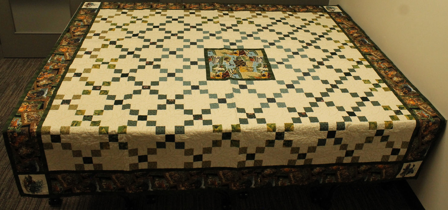 Handmade Canadian Marshland Wildlife Quilt Set (Double Size with 2 Shams)