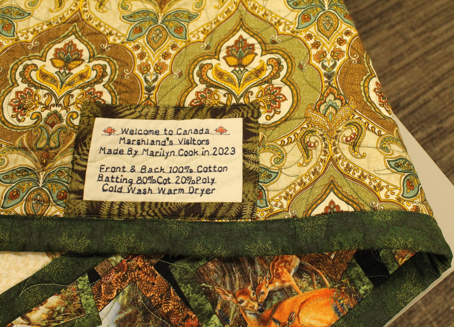 Handmade Canadian Marshland Wildlife Quilt Set (Double Size with 2 Shams)