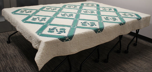 Vintage Hand-Appliqued and Hand-Quilted Double Quilt