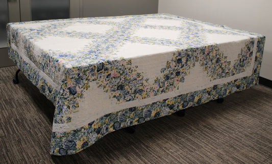 Hand-Pieced and Hand-Quilted King Floral Quilt
