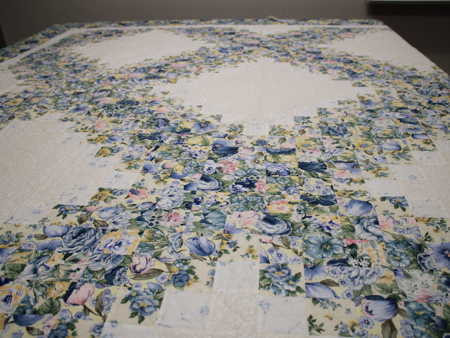 Hand-Pieced and Hand-Quilted King Floral Quilt