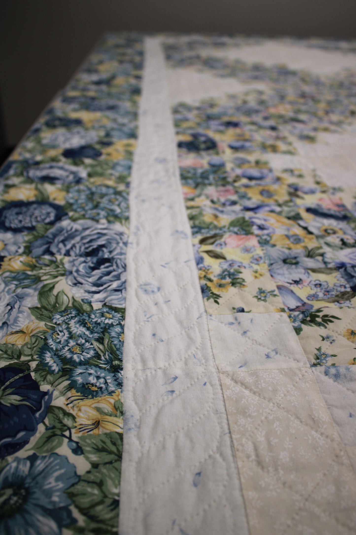 Hand-Pieced and Hand-Quilted King Floral Quilt