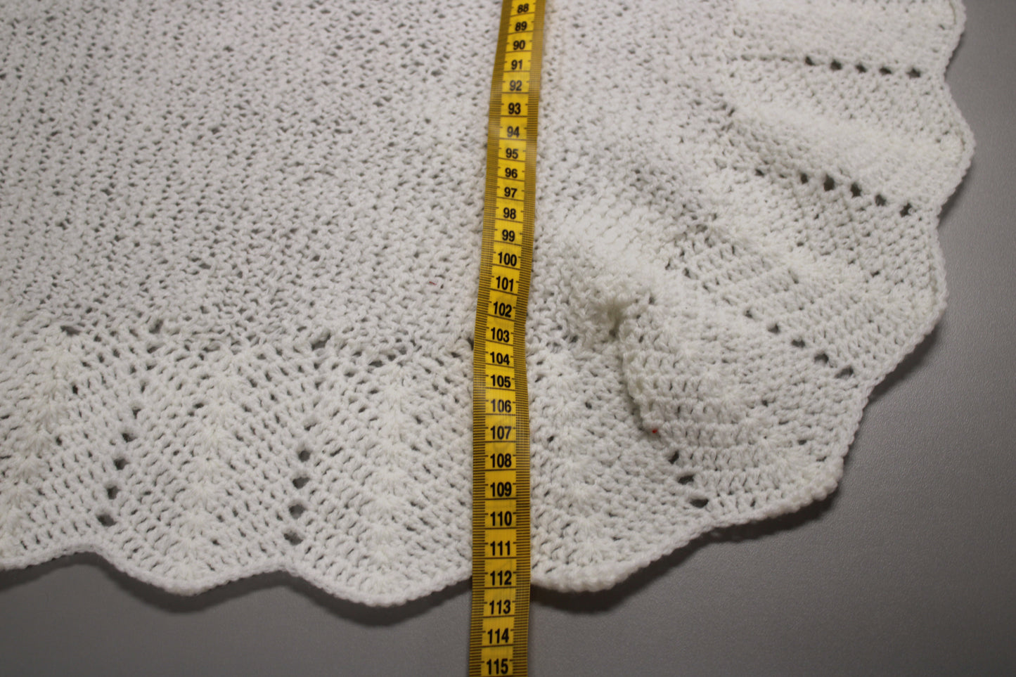 Hand-Knit Scalloped Edge White Baby Blanket