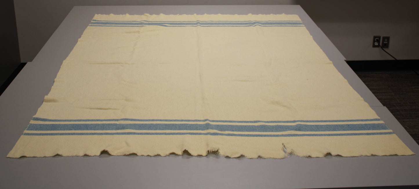 Vintage Blue Striped Wool Blanket - Ideal Upcycling Project